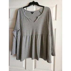Torrid Top 1 grey Gray Waffle Knit Babydoll VNeck Long Sleeve Shirt Womens